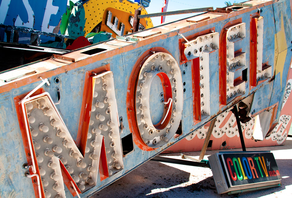 An old motel sign sits in the Neon Boneyard. All photos ©idsgn (Photographed with permission at The Neon Museum, Las Vegas, Nevada)